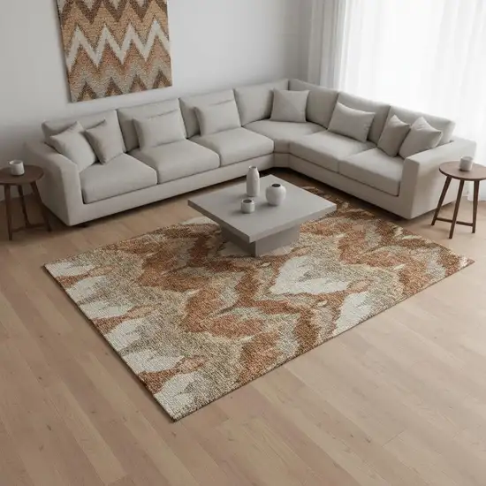 Rust And Beige Ikat Washable Area Rug With UV Protection Photo 2