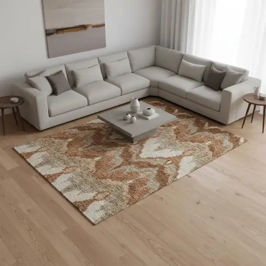 Rust And Beige Ikat Washable Area Rug With UV Protection Photo 2
