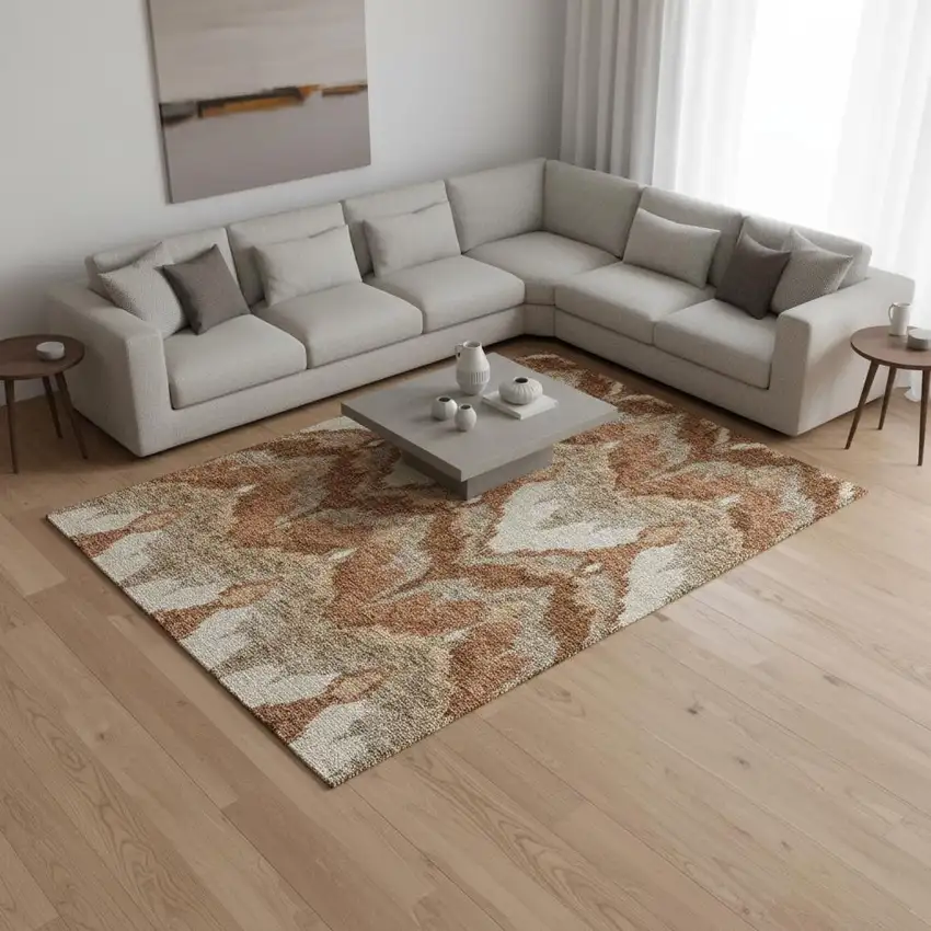 Rust And Beige Ikat Washable Area Rug With UV Protection Photo 2