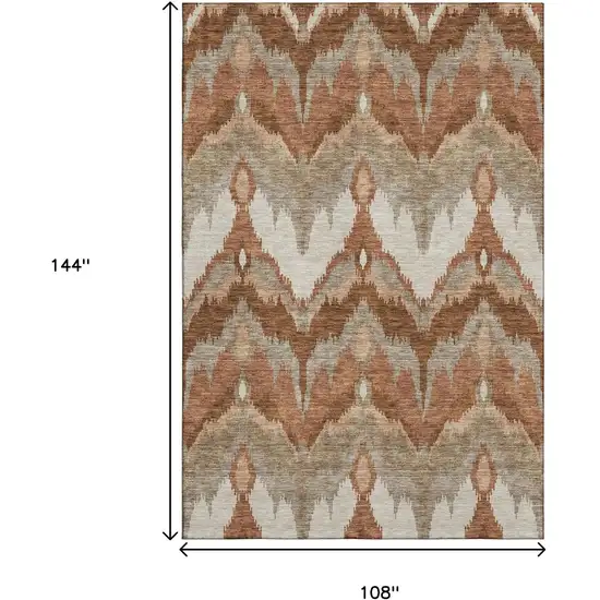 Rust And Beige Ikat Washable Area Rug With UV Protection Photo 3