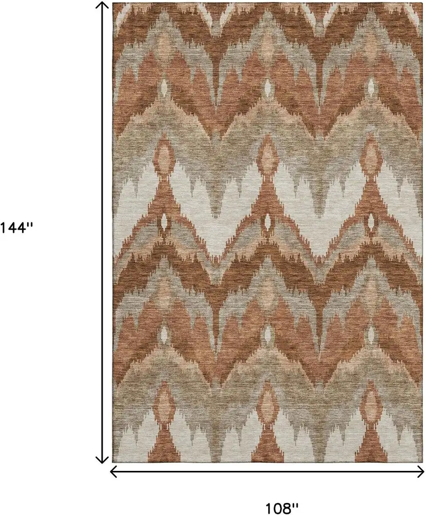 Rust And Beige Ikat Washable Area Rug With UV Protection Photo 3