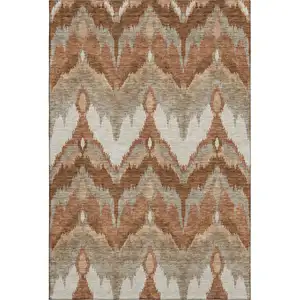 Photo of Rust And Beige Ikat Washable Area Rug With UV Protection