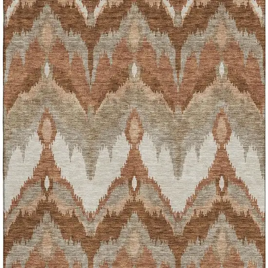 Rust And Beige Ikat Washable Area Rug With UV Protection Photo 4