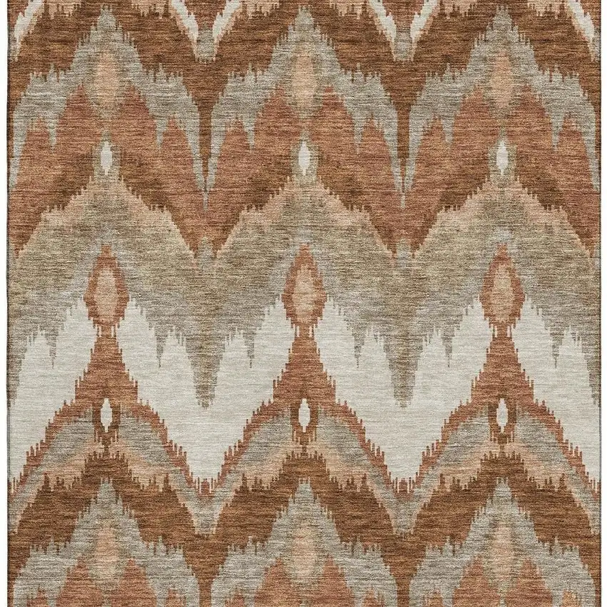 Rust And Beige Ikat Washable Area Rug With UV Protection Photo 4