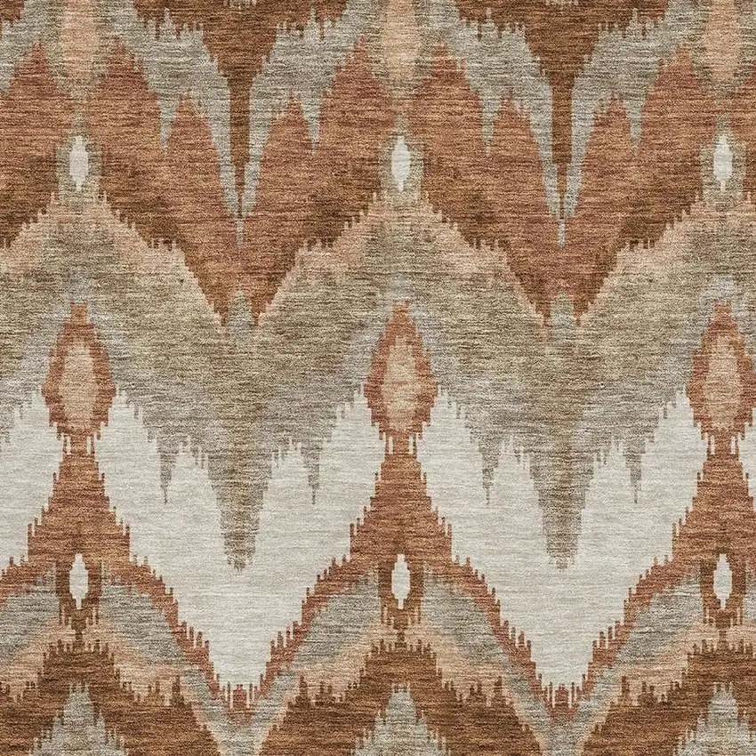 Rust And Beige Ikat Washable Area Rug With UV Protection Photo 3
