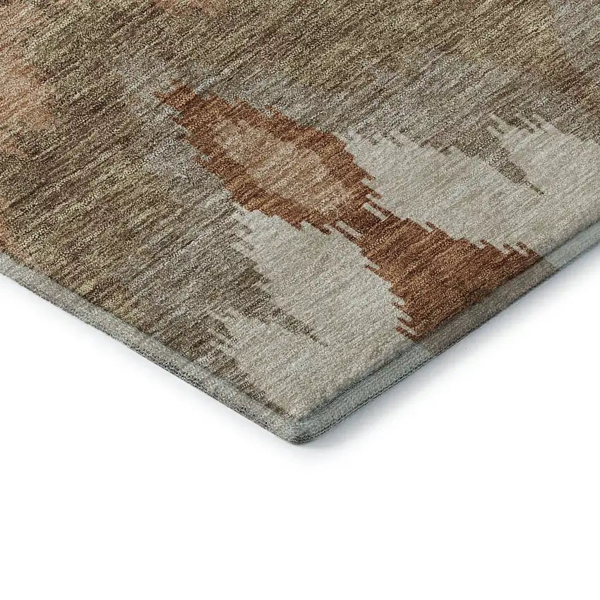 Rust And Beige Ikat Washable Area Rug With UV Protection Photo 8