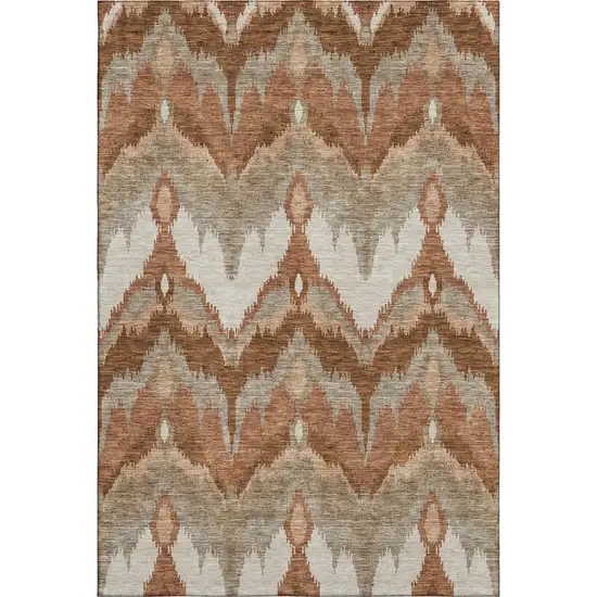 Rust And Beige Ikat Washable Area Rug With UV Protection Photo 1