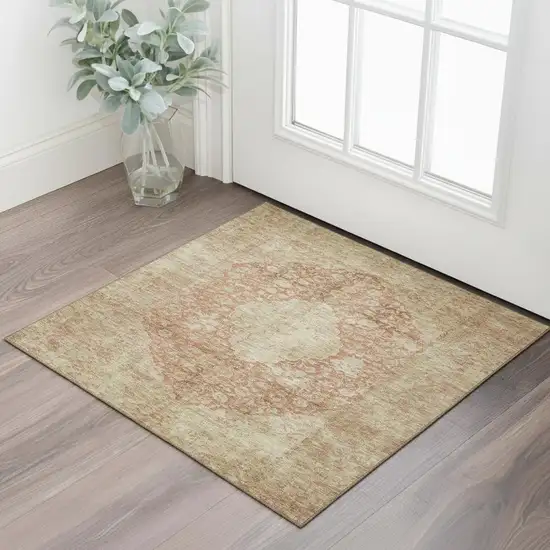 Rust And Beige Medallion Washable Area Rug With UV Protection Photo 2