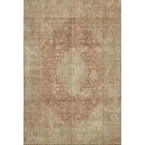 Photo of Rust And Beige Medallion Washable Area Rug With UV Protection