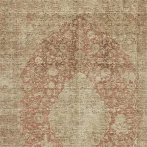 Photo of Rust And Beige Medallion Washable Area Rug With UV Protection