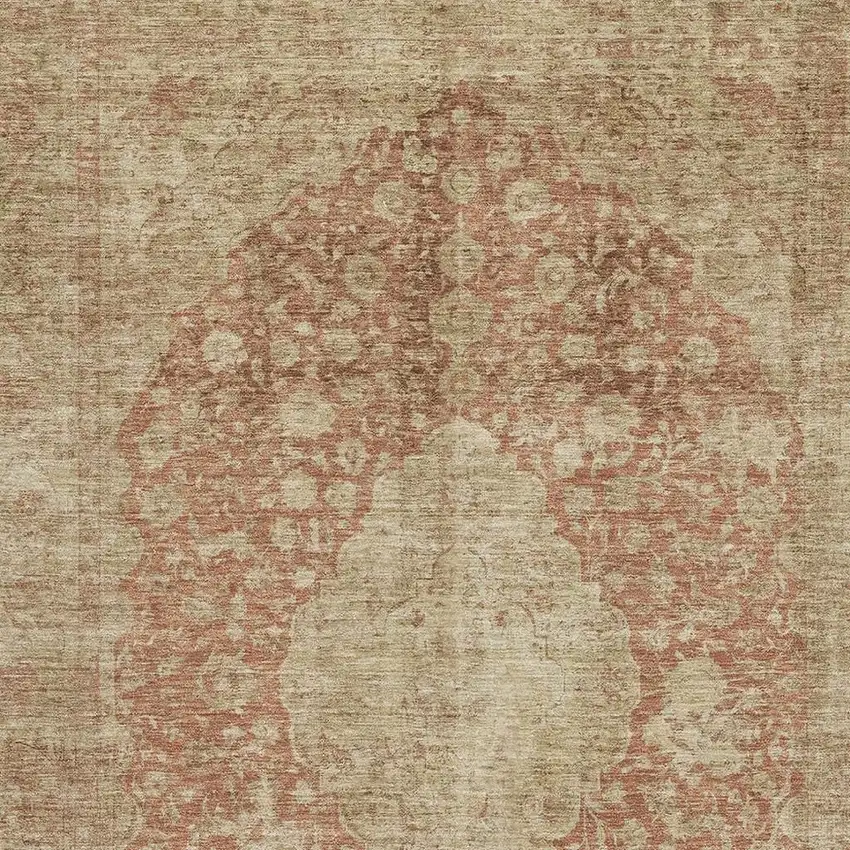 Rust And Beige Medallion Washable Area Rug With UV Protection Photo 2