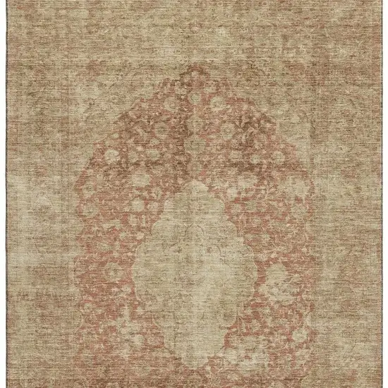 Rust And Beige Medallion Washable Area Rug With UV Protection Photo 3