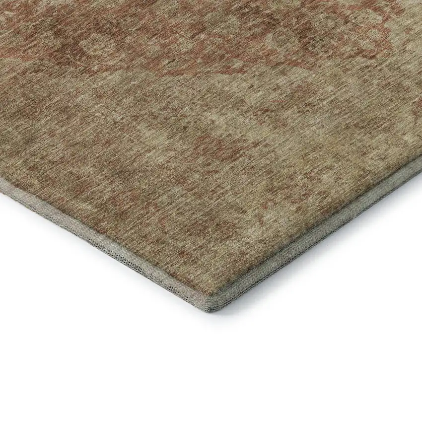 Rust And Beige Medallion Washable Area Rug With UV Protection Photo 7