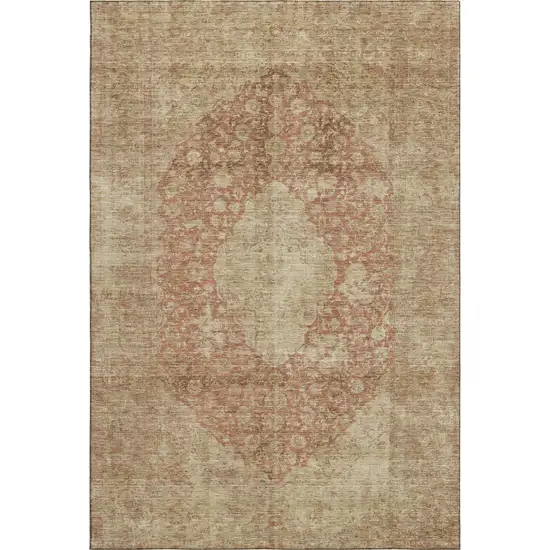 Rust And Beige Medallion Washable Area Rug With UV Protection Photo 1