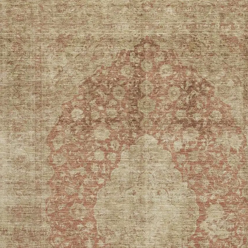 Rust And Beige Medallion Washable Area Rug With UV Protection Photo 2