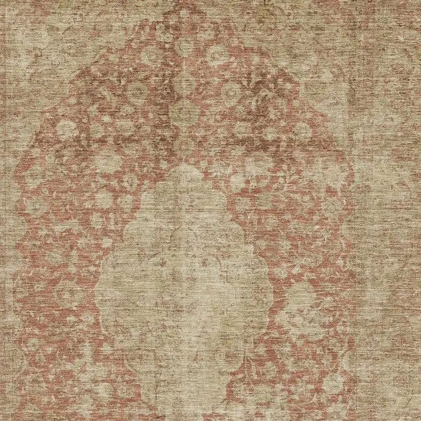 Rust And Beige Medallion Washable Area Rug With UV Protection Photo 2