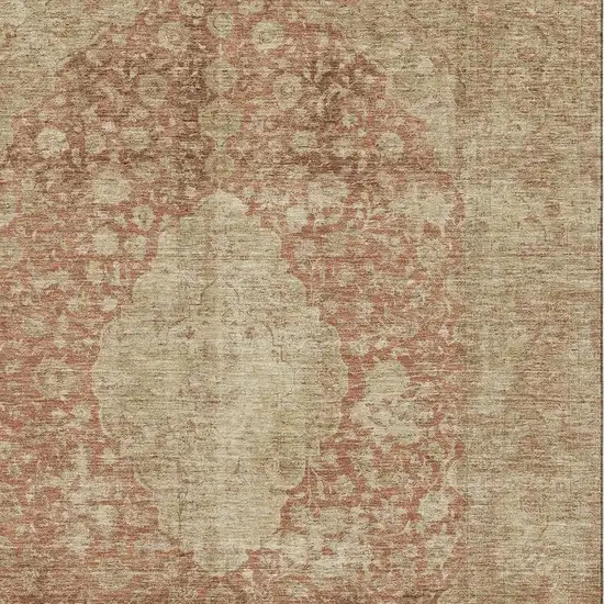 Rust And Beige Medallion Washable Area Rug With UV Protection Photo 2
