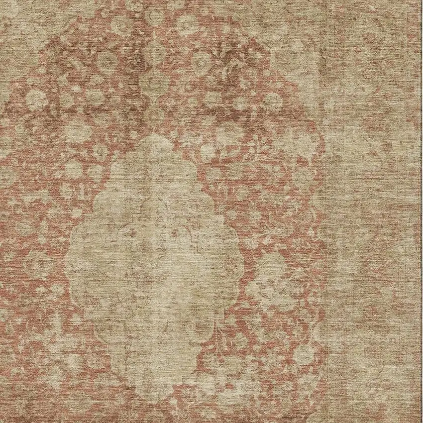 Rust And Beige Medallion Washable Area Rug With UV Protection Photo 2