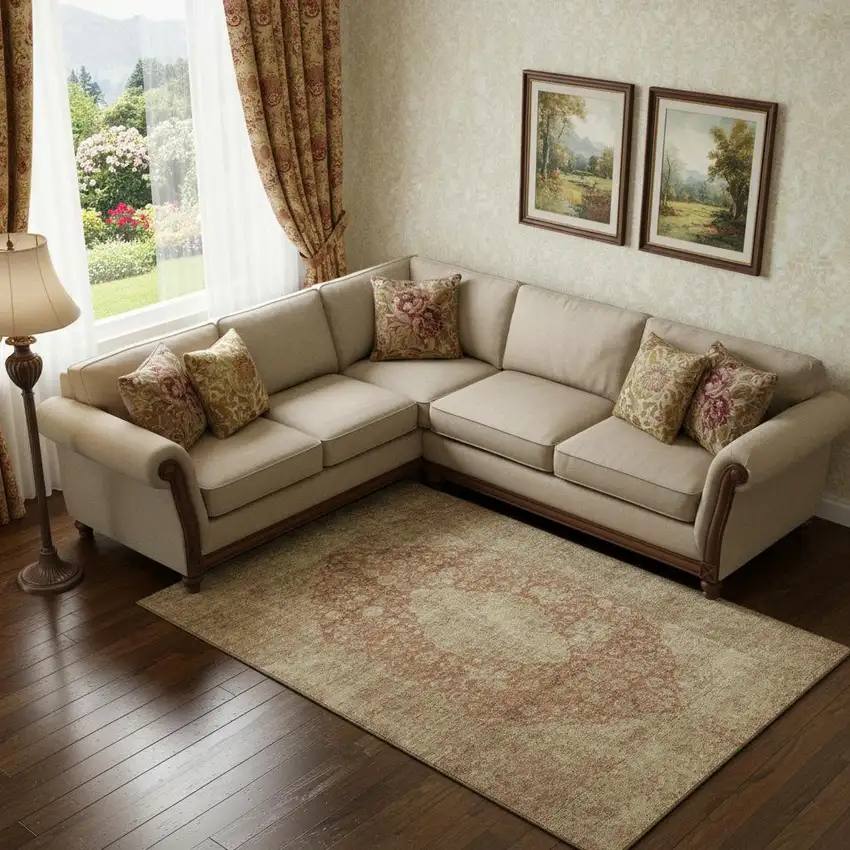 Rust And Beige Medallion Washable Area Rug With UV Protection Photo 2