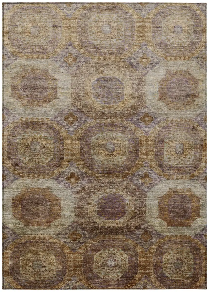 Rust And Beige Medallion Washable Indoor Outdoor Area Rug Photo 1