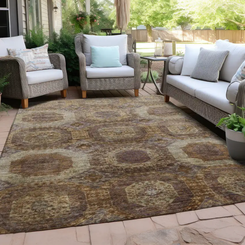 Rust And Beige Medallion Washable Indoor Outdoor Area Rug Photo 6
