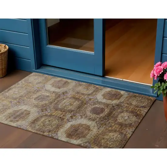 Rust And Beige Medallion Washable Indoor Outdoor Area Rug Photo 2