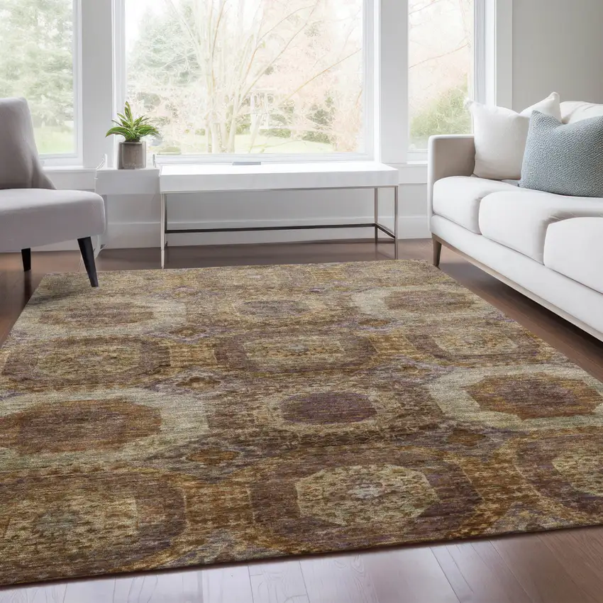 Rust And Beige Medallion Washable Indoor Outdoor Area Rug Photo 8