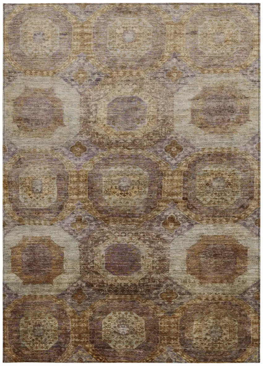 Rust And Beige Medallion Washable Indoor Outdoor Area Rug Photo 4