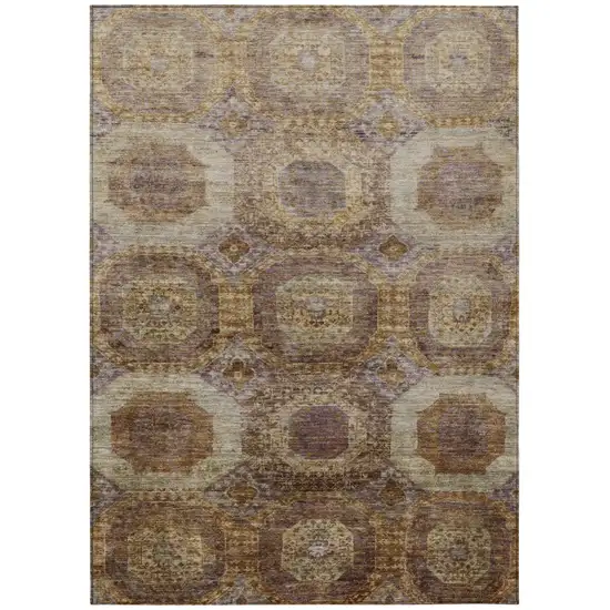 Rust And Beige Medallion Washable Indoor Outdoor Area Rug Photo 1