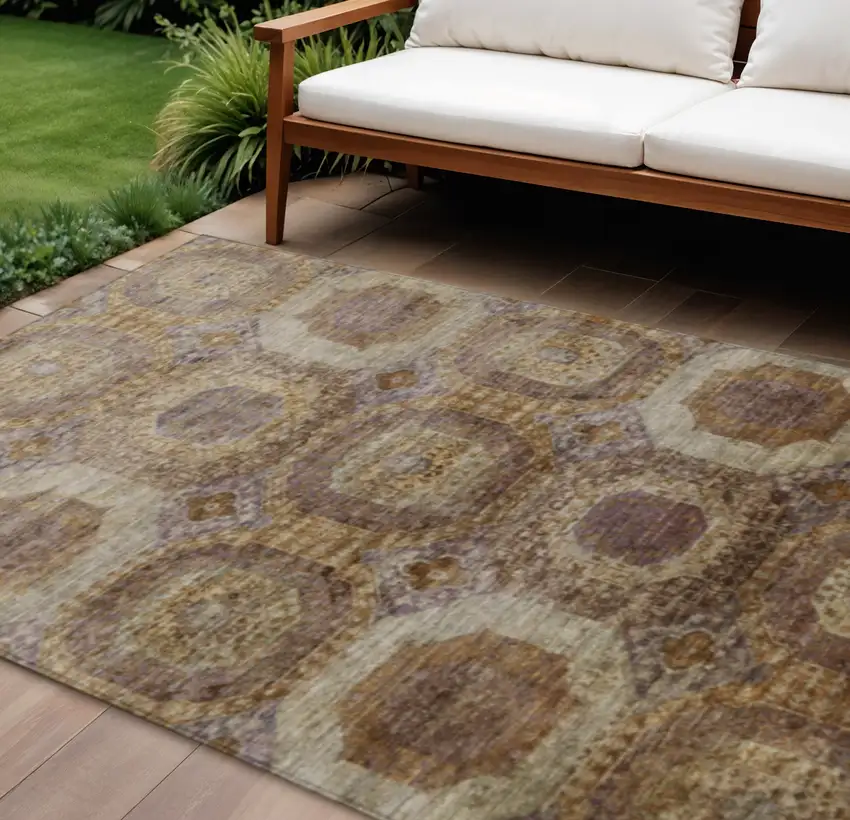 Rust And Beige Medallion Washable Indoor Outdoor Area Rug Photo 2
