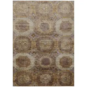 Photo of Rust And Beige Medallion Washable Indoor Outdoor Area Rug