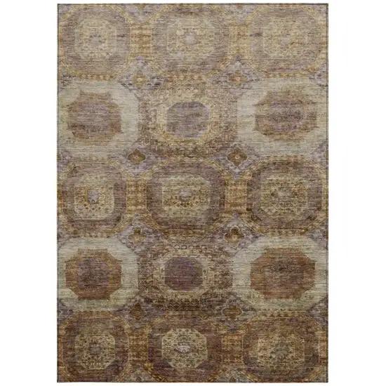 Rust And Beige Medallion Washable Indoor Outdoor Area Rug Photo 3
