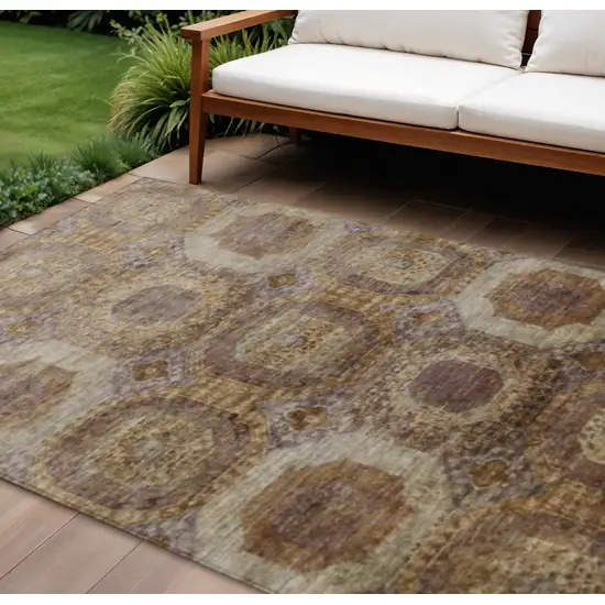 Rust And Beige Medallion Washable Indoor Outdoor Area Rug Photo 2