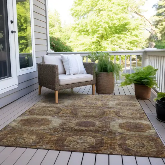 Rust And Beige Medallion Washable Indoor Outdoor Area Rug Photo 9