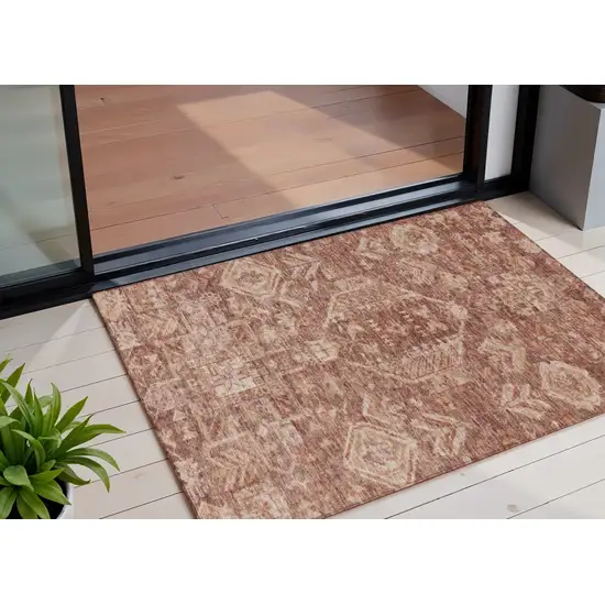 Rust And Beige Medallion Washable Indoor Outdoor Area Rug Photo 1