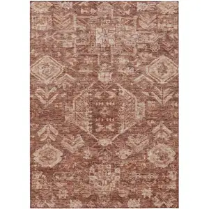 Photo of Rust And Beige Medallion Washable Indoor Outdoor Area Rug