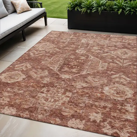 Rust And Beige Medallion Washable Indoor Outdoor Area Rug Photo 1