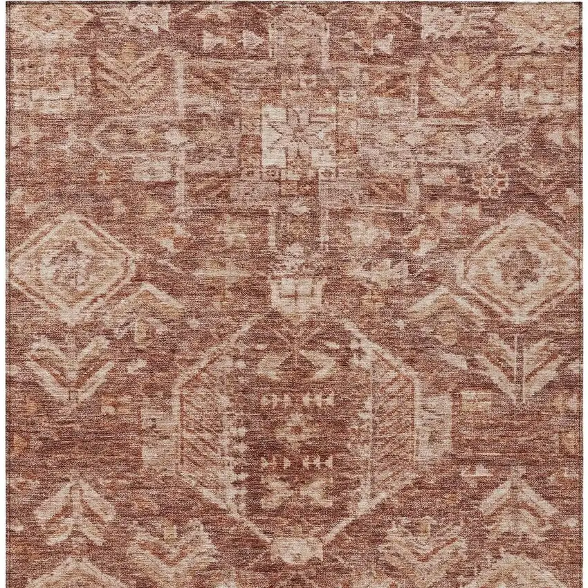 Rust And Beige Medallion Washable Indoor Outdoor Area Rug Photo 3