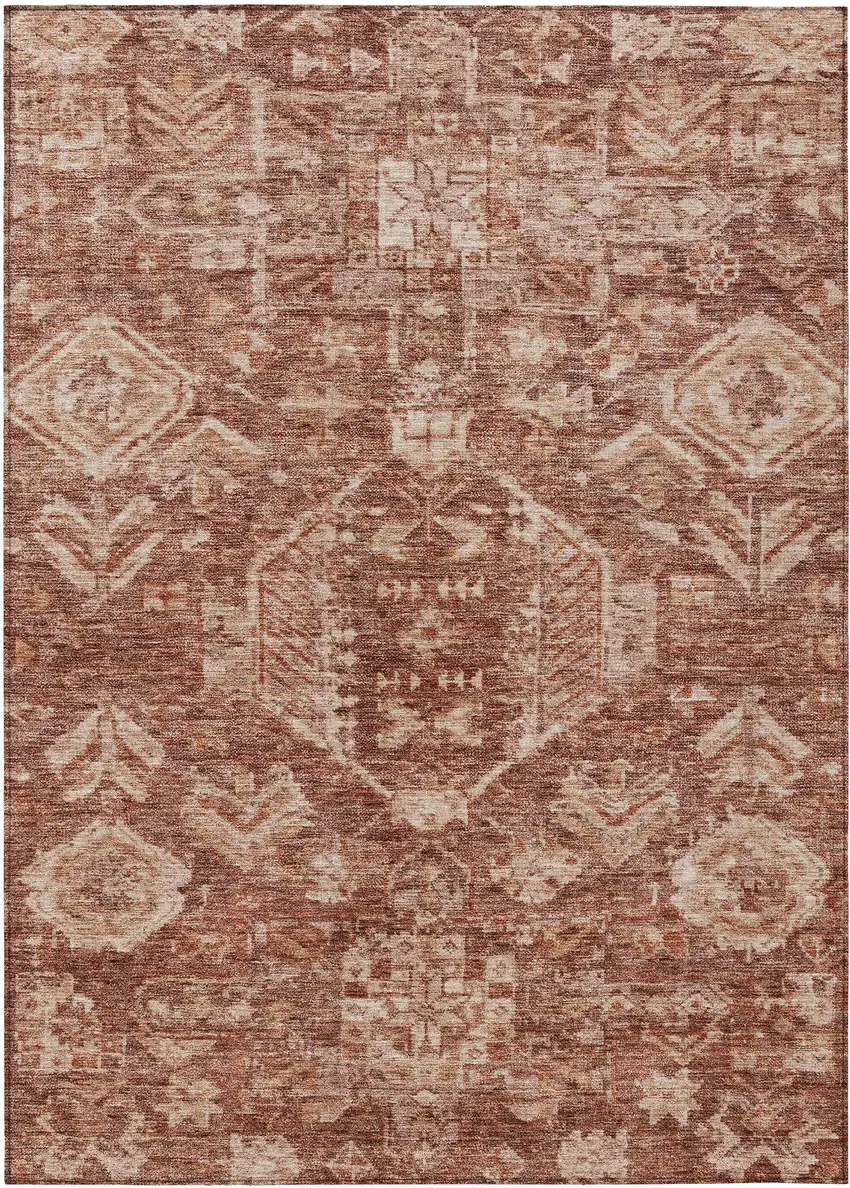 Rust And Beige Medallion Washable Indoor Outdoor Area Rug Photo 1