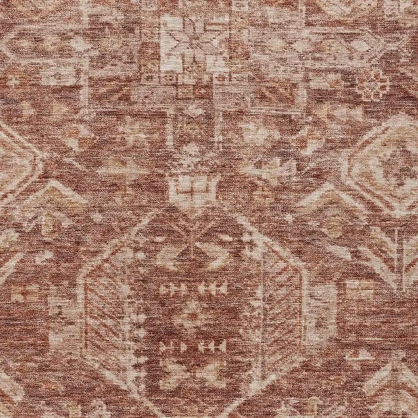 Rust And Beige Medallion Washable Indoor Outdoor Area Rug Photo 2