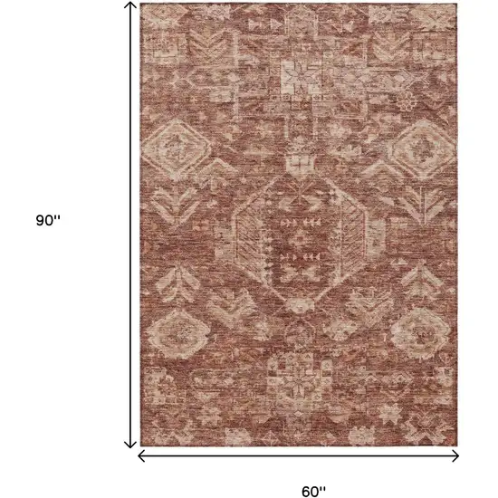 Rust And Beige Medallion Washable Indoor Outdoor Area Rug Photo 3