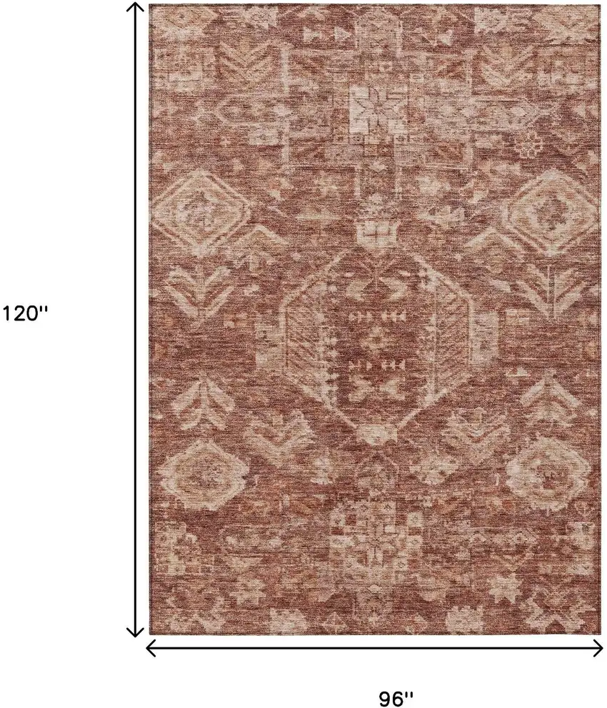Rust And Beige Medallion Washable Indoor Outdoor Area Rug Photo 3