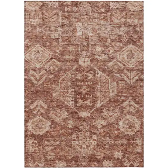 Rust And Beige Medallion Washable Indoor Outdoor Area Rug Photo 1