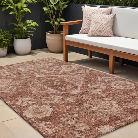 Rust And Beige Medallion Washable Indoor Outdoor Area Rug Photo 1