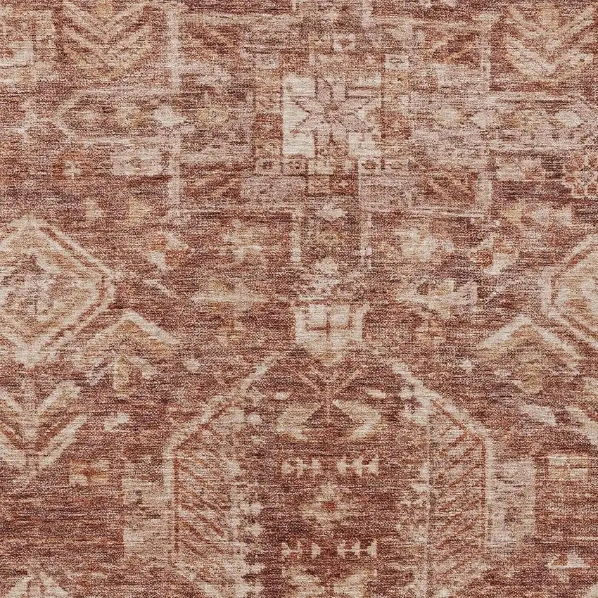 Rust And Beige Medallion Washable Indoor Outdoor Area Rug Photo 2