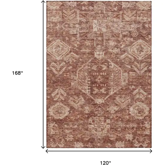 Rust And Beige Medallion Washable Indoor Outdoor Area Rug Photo 3