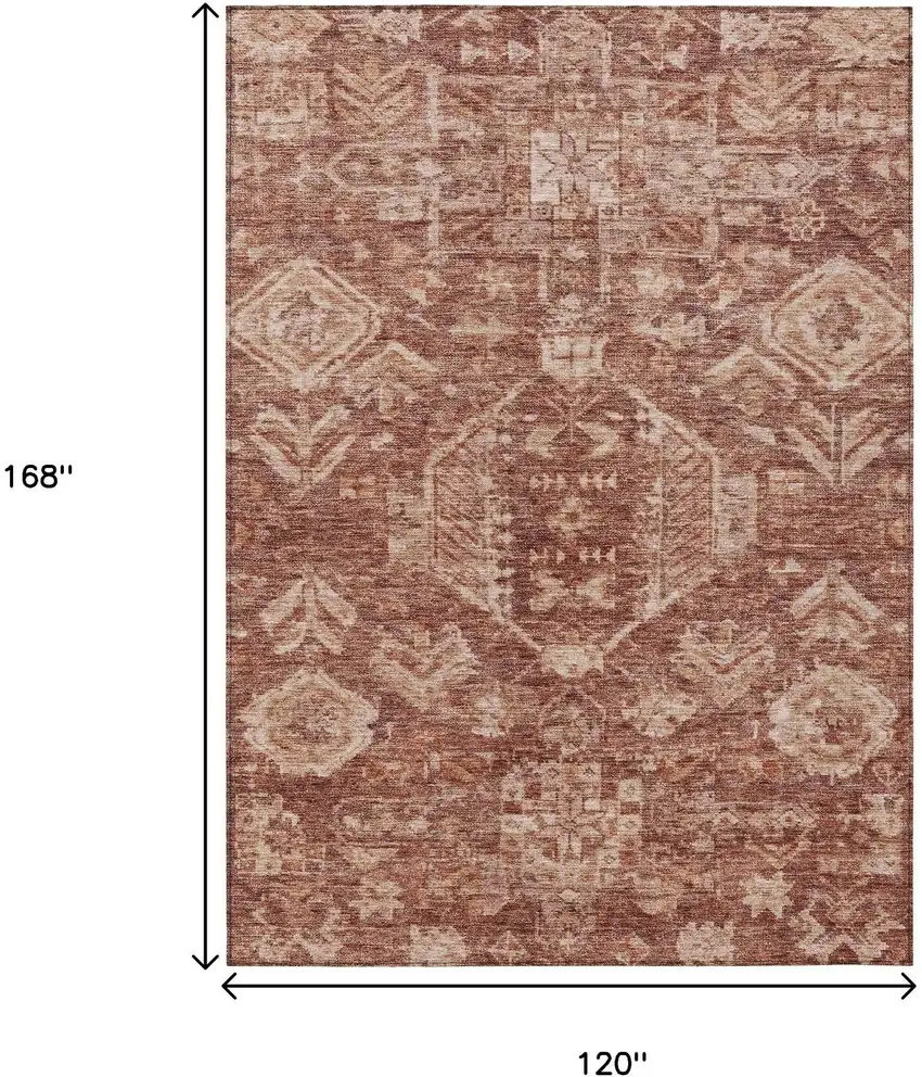 Rust And Beige Medallion Washable Indoor Outdoor Area Rug Photo 3