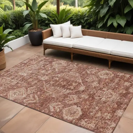 Rust And Beige Medallion Washable Indoor Outdoor Area Rug Photo 1