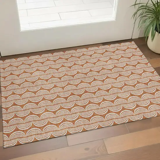 Rust And Beige Ogee Washable Area Rug With UV Protection Photo 1