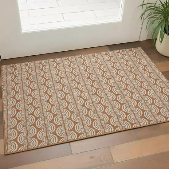 Rust And Beige Ogee Washable Area Rug With UV Protection Photo 2